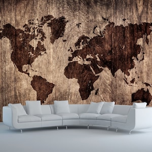 木製世界地図壁紙 / Houten Wereldkaart Behang / Hölzerne Weltkarte Tapete / Carte Du Monde Papier Peint / ポスター