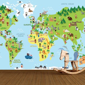 World According To Cultures Kids Room Wallpaper / Wereld Volgens Culturen Kinderkamer Behang / Welt Nach Kulturen Kinderzimmer Tapete