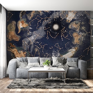 Kosmische sterrenbeelden: astrologie en sterrenbeelden behangmuurschildering | Hemelse wanddecoratie voor astrologieliefhebbers en sterrenkijkers