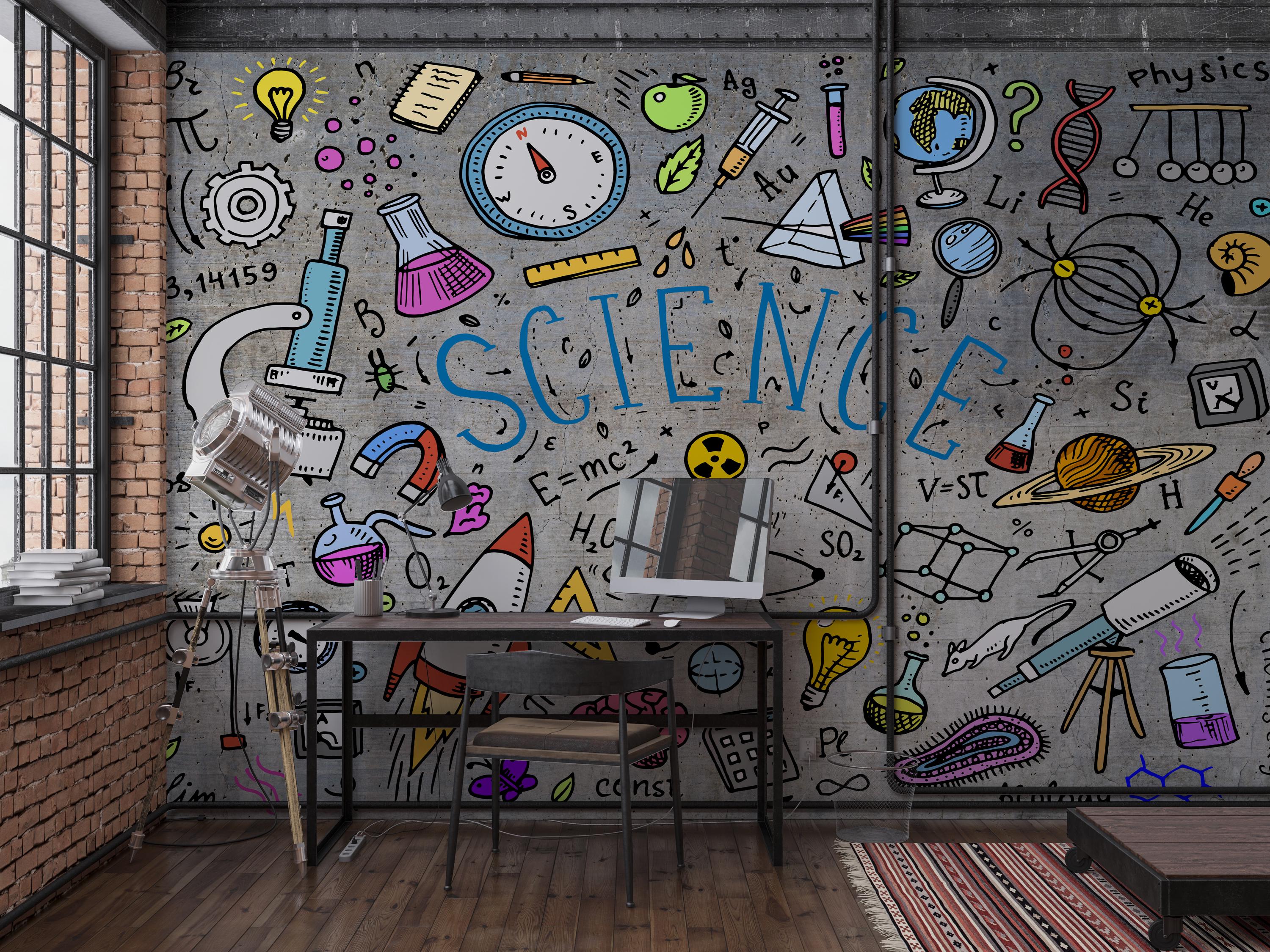 絵画 scieice room Colorful Science Wallpaper Mural - Educational Wall Decor for