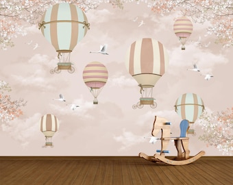Hot Air Balloon Wallpaper, Nursery Sky Style Mural for Nursery, Kids Room, Playroom