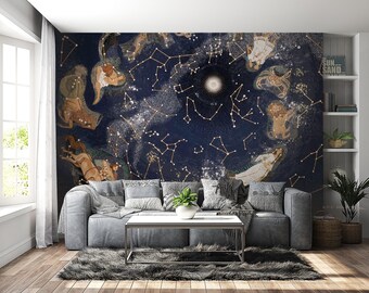 Arazzo Luminescente WEBEEDY Montagne Stelle - 130x150 Cm, Tenda Da Parete UV Reattiva Per Soggiorno E Cameretta