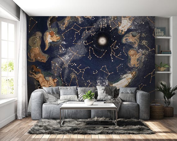 Buy Zodiac Constellations Wallpaper Mural, Celestial Astrology Wall Decor,  for Living Room, Bedroom, Studio Online in India - Etsy