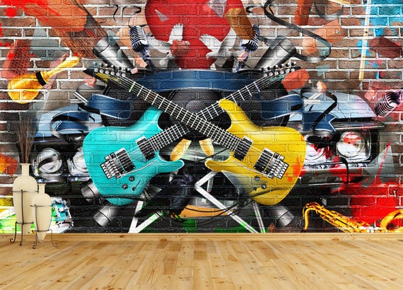 音楽と落書きの壁紙 / Muziek En Graffiti Behang / 音楽と落書きの