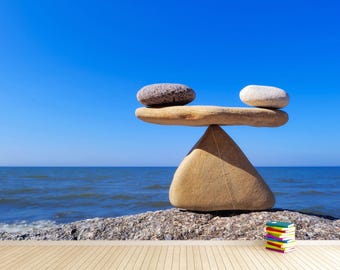 Zen Balance Stones Wallpaper, Relaxing Spa Beach Wall Decor for Living Room, Bedroom, Office