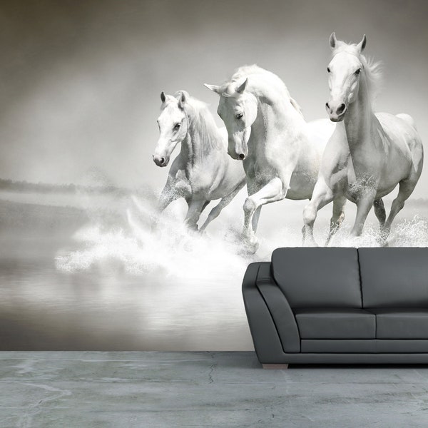 Horses In The Ocean Photo Wallpaper / Paarden In De Oceaan Fotobehang / Pferde im Ozean Wandbild / Papier Peint / Poster