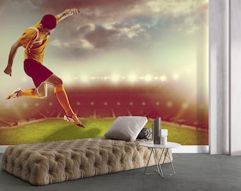 Soccer Ball Flame Wallpaper Mural – 3D HD Non-Self-Adhesive Fabric, 98.5"x67", Eco-Friendly, For Bedroom TV Background