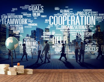 Business Motivation Wallpaper Corporate Teamwork City Mural for Office, Meeting Room, Study Room