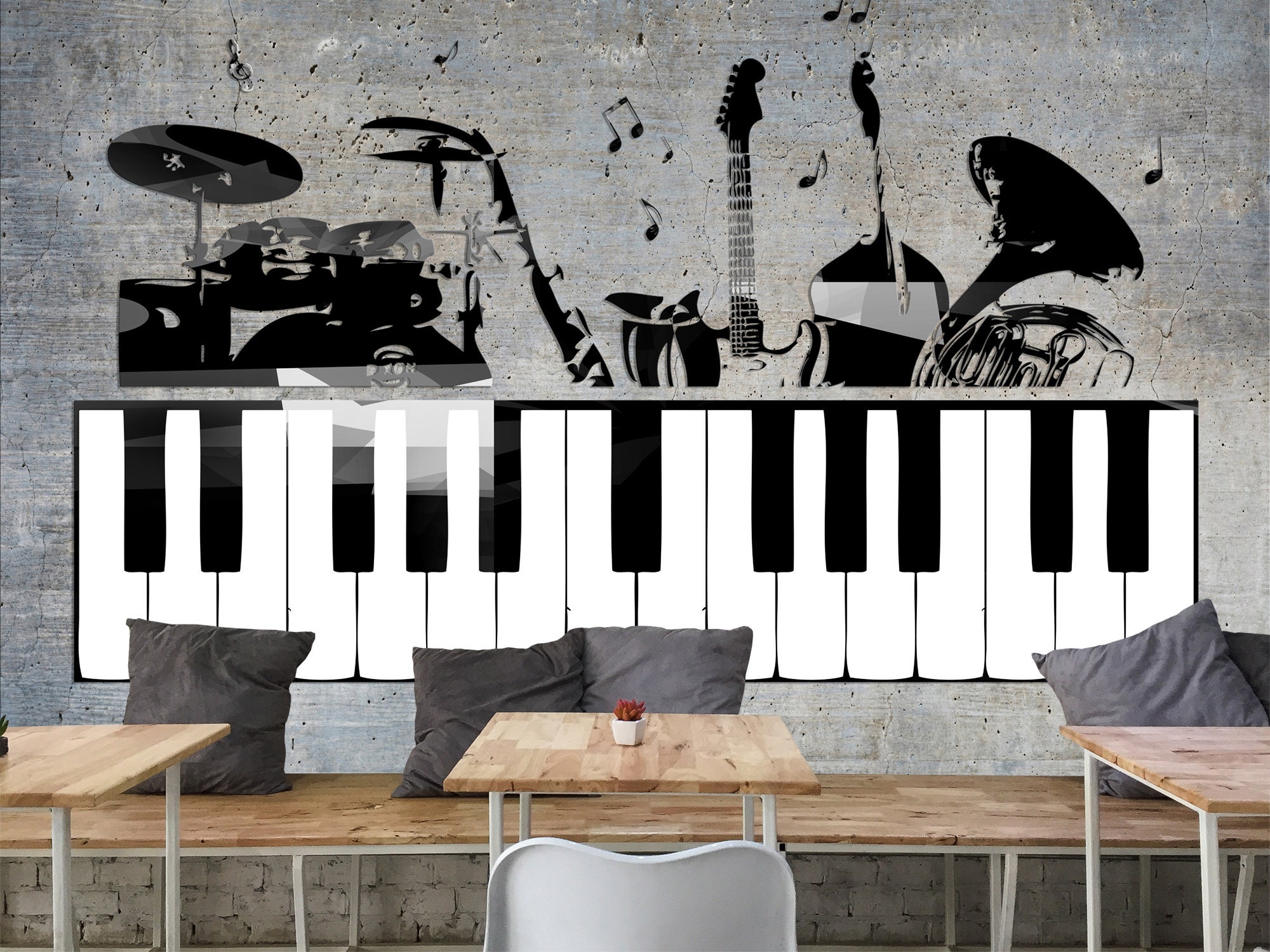 Music Instruments Wallpaper Mural / Musical Wallpaper / Music Wall Art  Poster / Music Theme Mural / Special Design Wallpaper, image size:2000x1500
