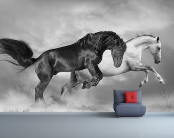 Paarden Opfok Muur Muurschildering / Paarden Grootbrengen Fotobehang / Pferde, die Wandbild aufziehen / Papier Peint / Poster