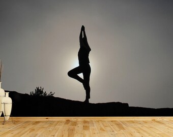 Yoga Silhouette Wallpaper Mural, Calm Meditation Wall Decor for Bedroom, Living Room, Yoga Studio