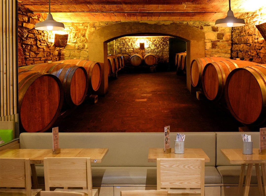 Rustic Wine Cellar Mural – Wooden Barrels Winery Interior Wallpaper for ...