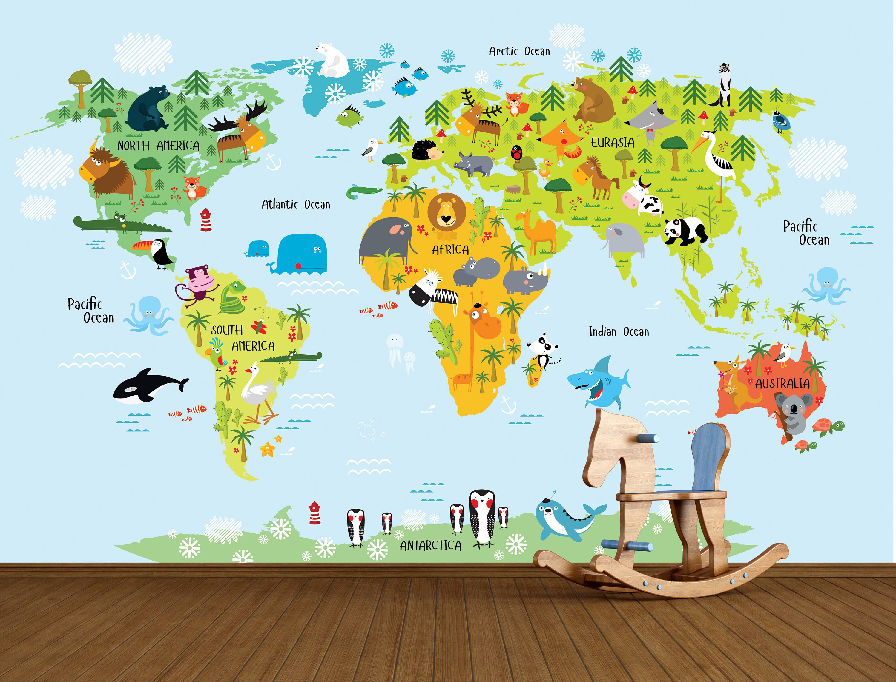 boekje Gebakjes Temmen Animals World Map Kids Room Wallpaper Poster / Dieren - Etsy