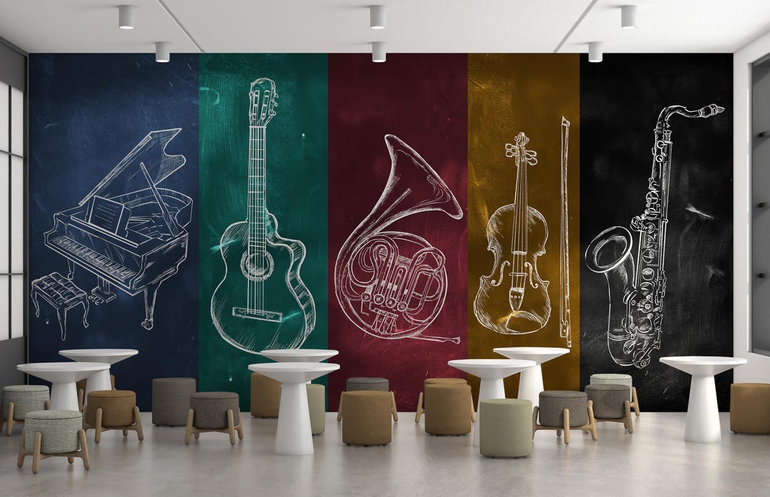 ジャズ楽器の壁紙 - スタジオや音楽室向けのピアノ、ギター、サックス