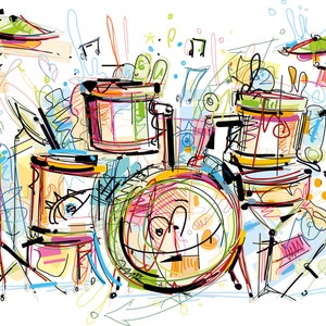 Colorful Drums Music Wallpaper / Kleurrijke Drums Muziek Behang / Bunte Trommeln Musik Tapete / Papier Peint / Poster image 2