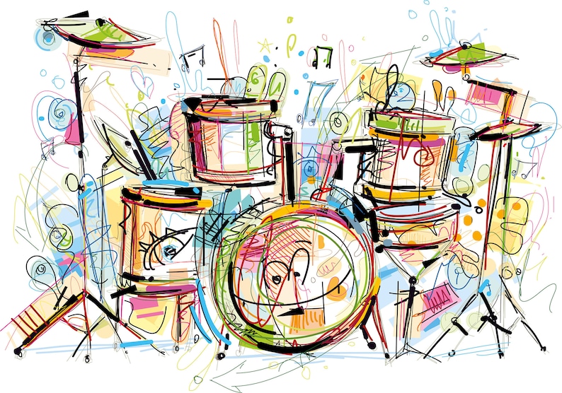 Colorful Drums Music Wallpaper / Kleurrijke Drums Muziek Behang / Bunte Trommeln Musik Tapete / Papier Peint / Poster image 2