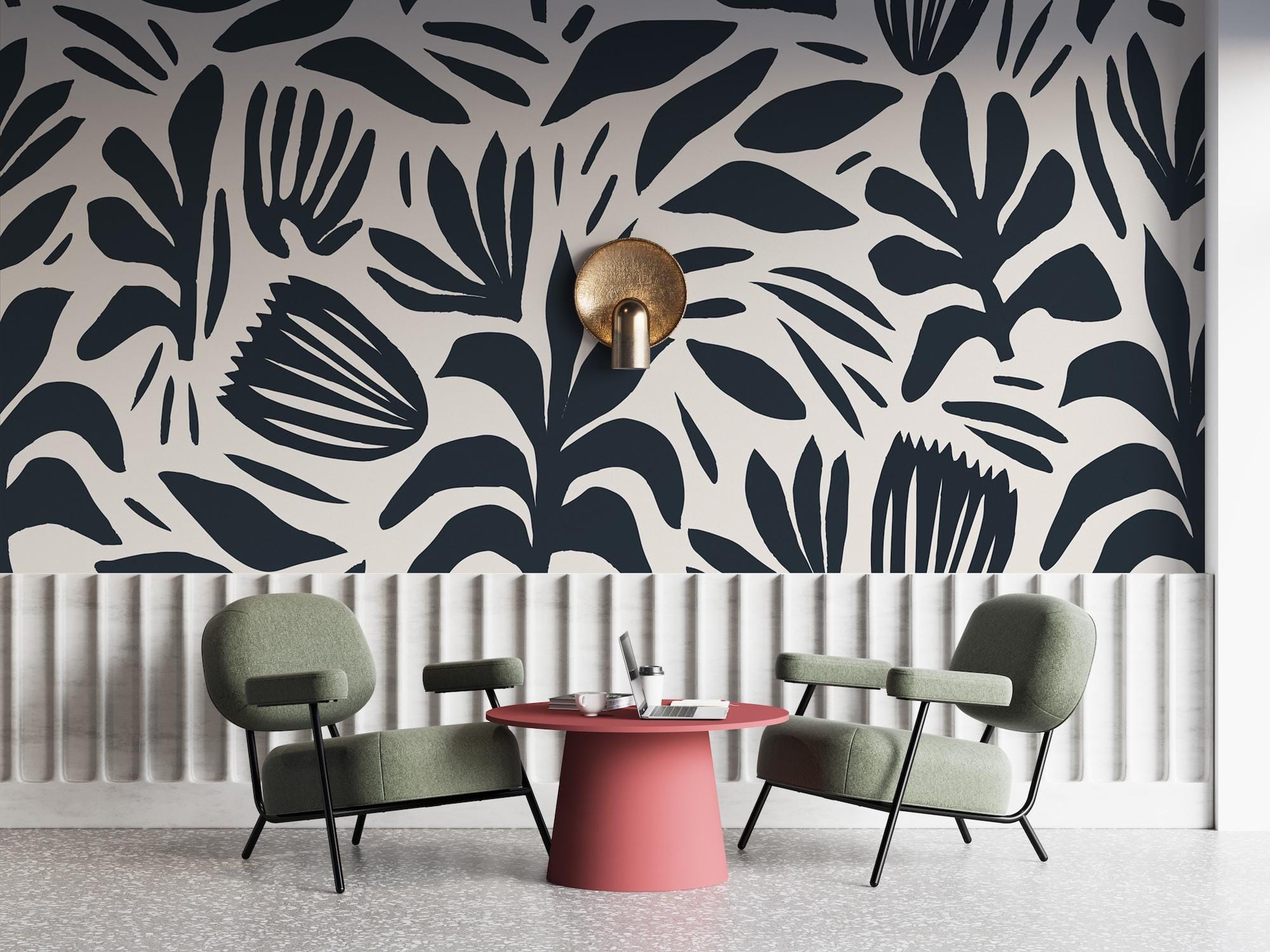 Moderne gebladerte abstracte kunst behang muurschildering - hedendaagse en  op de natuur geïnspireerde muurdecoratie voor woonkamer, slaapkamer of  kantoorinterieur - Etsy België, image size:2000x1500