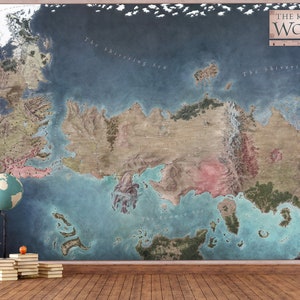 Game Of Thrones Map Wallpaper Wandbild / Westeros Map Wallpaper / Die bekannte Weltkarte / Winterfell alte Karte / The Game Of Thrones Wandbild