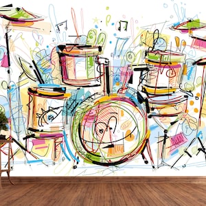 Colorful Drums Music Wallpaper / Kleurrijke Drums Muziek Behang / Bunte Trommeln Musik Tapete / Papier Peint / Poster