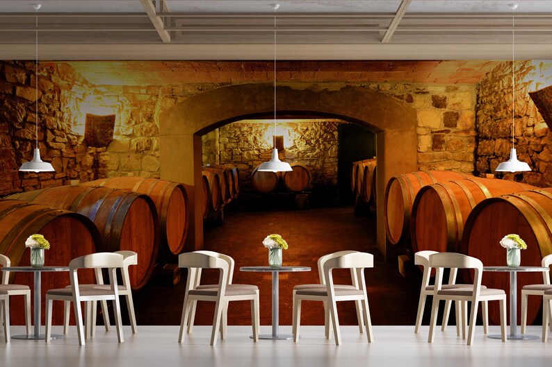 Rustic Wine Cellar Mural – Wooden Barrels Winery Interior Wallpaper for ...