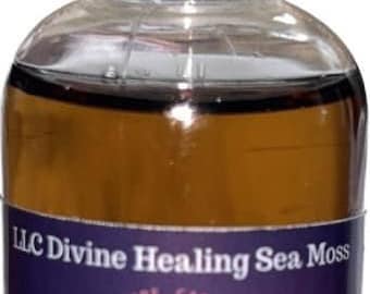 May include: A 2 ounce bottle of Jamaican Black Castor Oil, unrefined and cold pressed. The bottle is labeled "LLC Divine Healing Sea Moss" and states that the oil may help repair, moisturize, and strengthen all hair types.