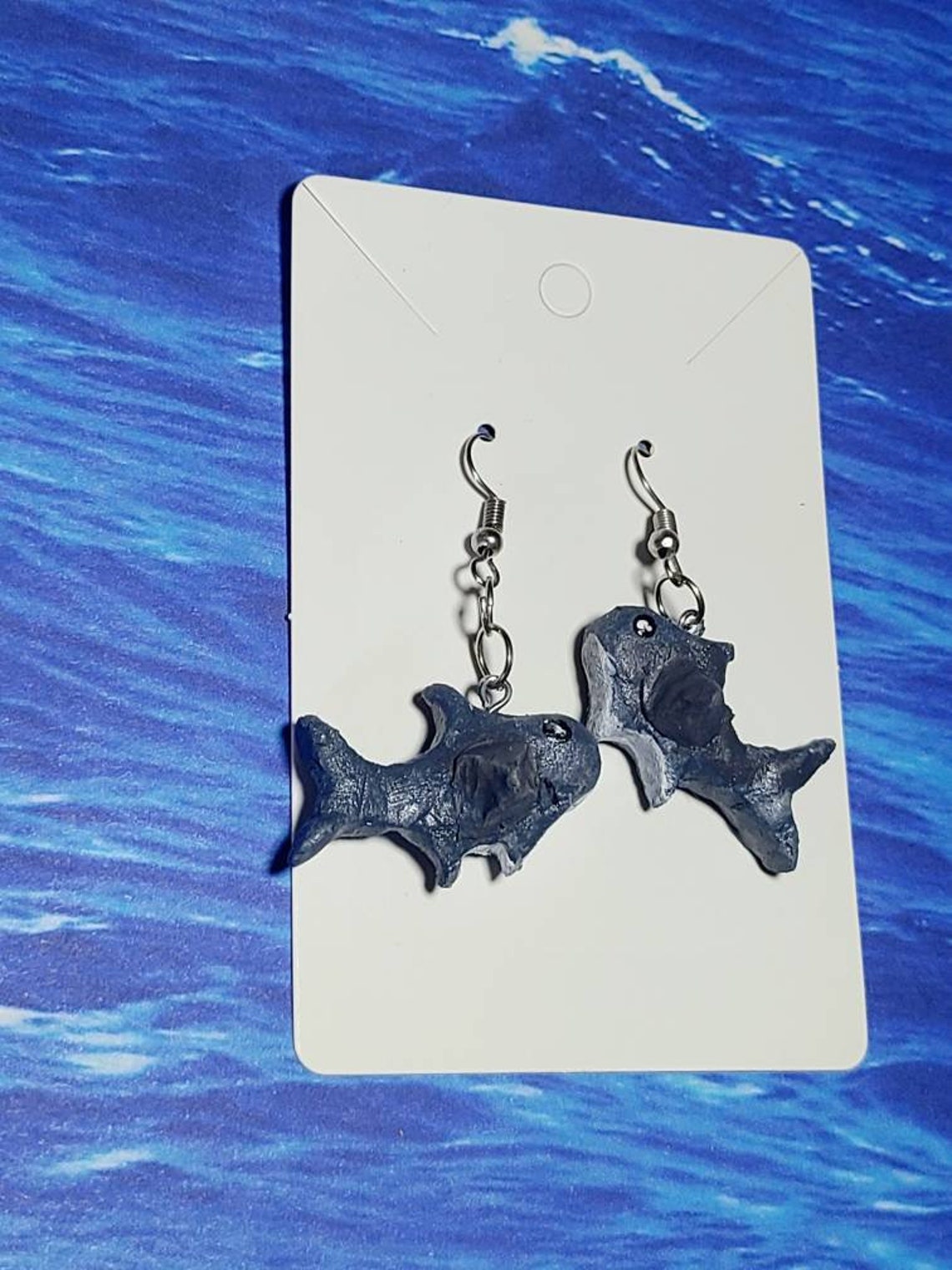 Clay Shark Earrings Cute shark homemade dangles ocean lover Etsy