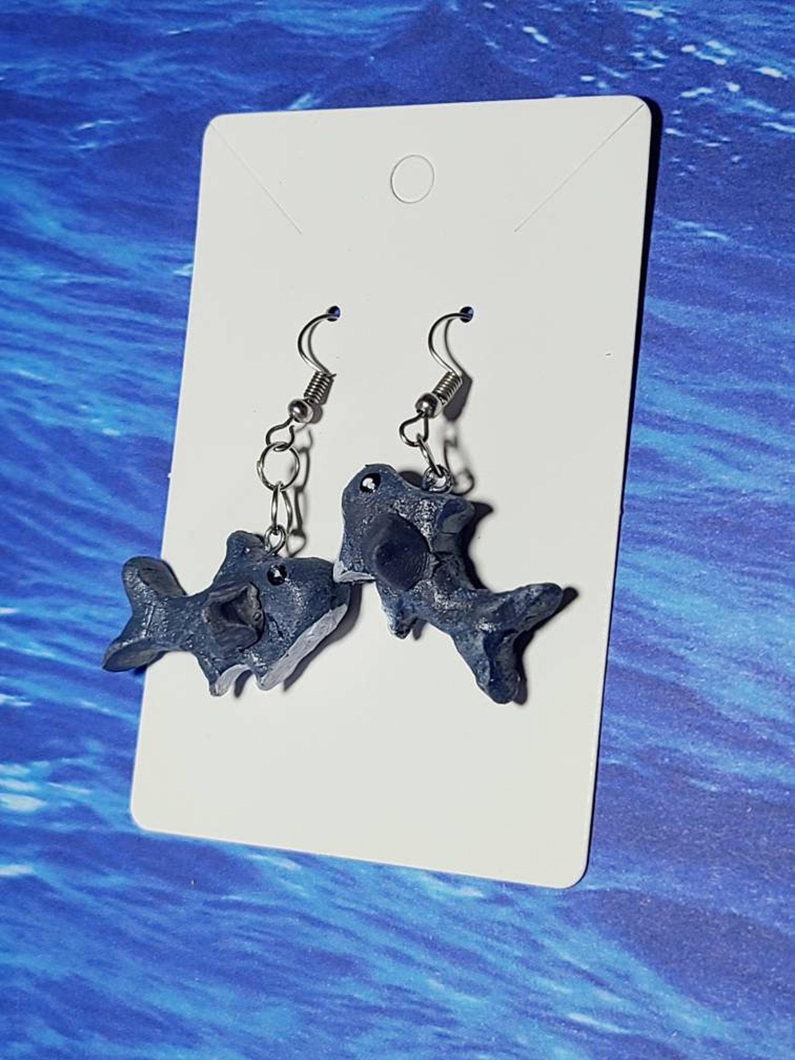 Clay Shark Earrings Cute shark homemade dangles ocean lover Etsy