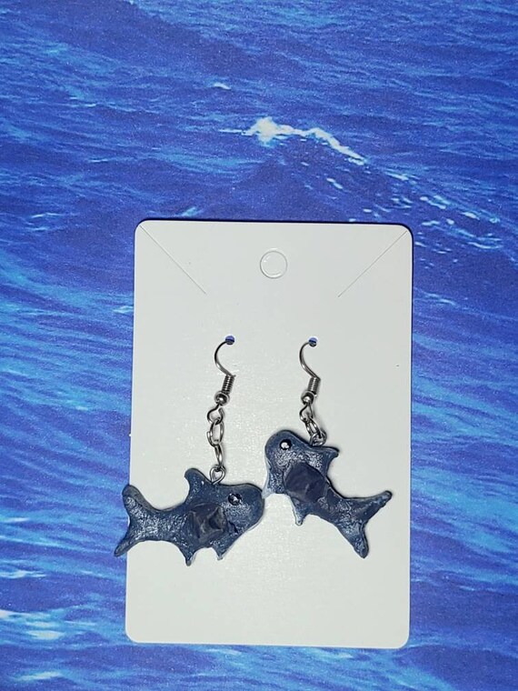 Clay Shark Earrings Cute shark homemade dangles ocean lover Etsy