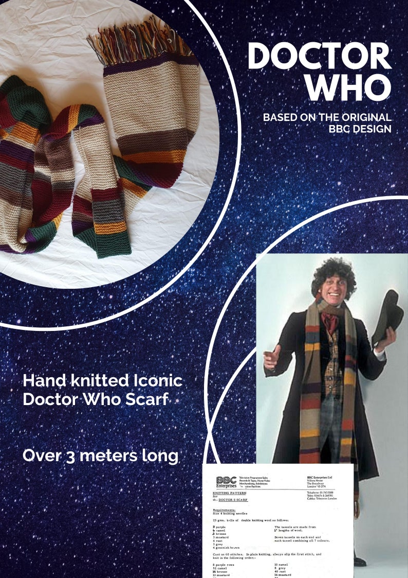 Tom Baker DOCTOR WHO 1974 Scarf Hand made and 12 feet long image 7