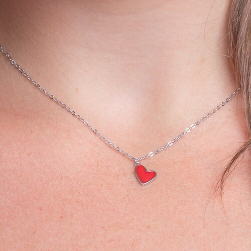 Sterling Silver Small Red Heart Lock Necklace Dainty Necklace Etsy UK