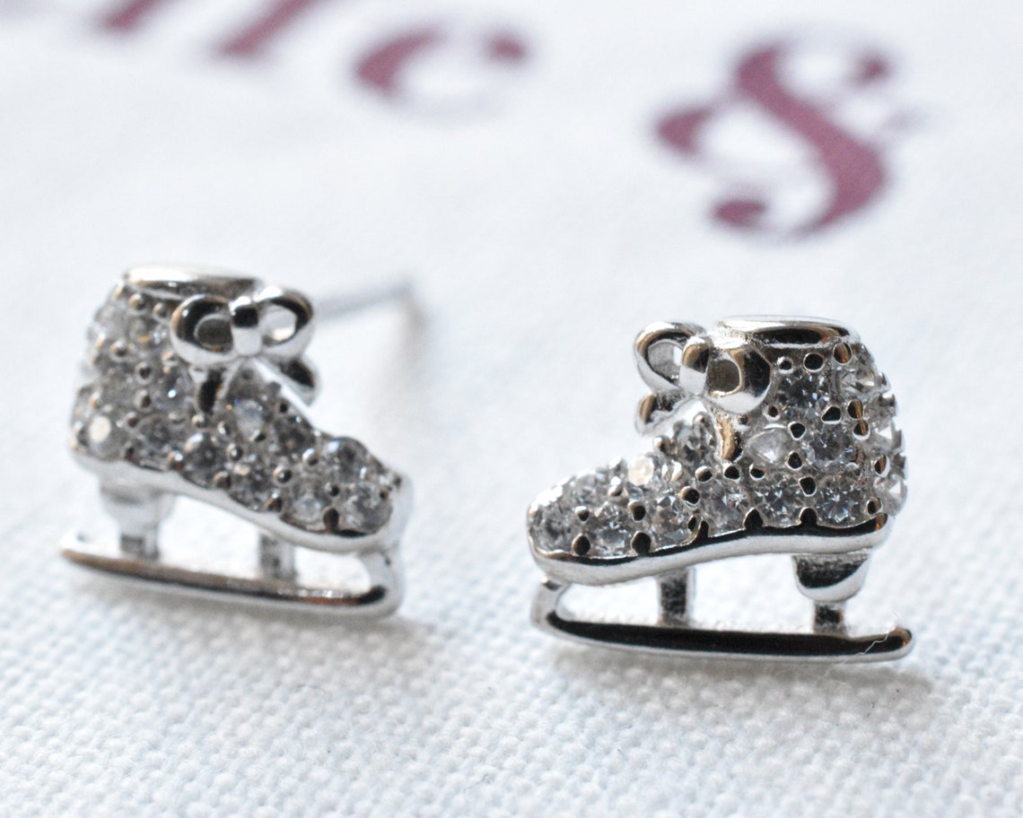 Sterling Silver Dainty Ice Skate Stud Earrings Ice Skating Etsy