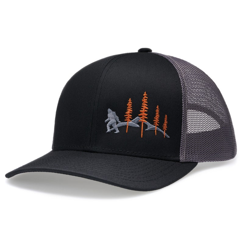 CRAVE HATS Bigfoot Hat, Sasquatch Hat, Bigfoot Gifts, Sasquatch Gifts, Bigfoot Trucker Hat (Black/Black) At Men's Clothing Store