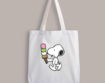 Handmade Snoopy Tote Bag “Ice Cream” Colourful Cotton Shopper Reusable & Washable