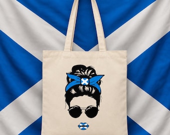 Scotland Fan Tote Bag, Tartan Army Face Graphic, Scottish Supporter Bag