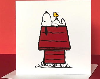 HOME SWEET HOME-Snoopy Inspired Retro Greeting Card -handmade, blank inside, free personalisation