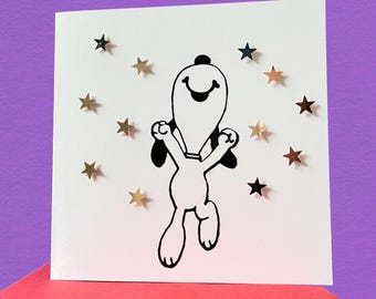 CELEBRATION Snoopy Retro Greeting Card - Handmade with Foil Detail, Blank Inside