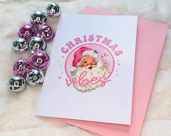 10 Pink Vintage Santa Christmas Cards