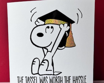 HATS OFF GRAD-Snoopy Inspired Retro Greeting Card -handmade, blank inside, free personalisation