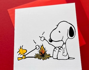 LOVE U SMORE-Snoopy Inspired Retro Greeting Card -handmade, blank inside, free personalisation