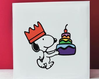 THE CAKE WALK-Snoopy Inspired Retro Greeting Card -handmade, blank inside, free personalisation