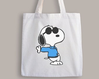 Too cool for school 60s 70s Retro Snoopy inspired Tote Bag, Funny Tote Bag, Beach bag, Shopping bag, ECO Friendly, Reusable bag, Gift Bag.