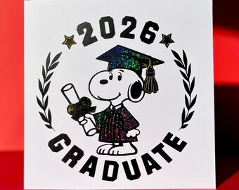 Graduation Card: Graduate 2026 - Snoopy inspired, Handmade, Blank inside, Retro style, customisable