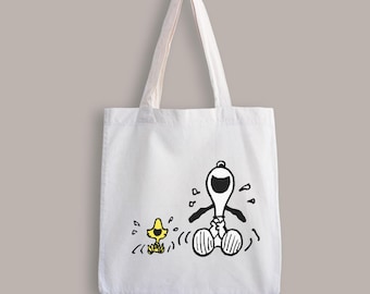 Handmade Snoopy Tote Bag “Giggles” Colourful Cotton Shopper Reusable & Washable