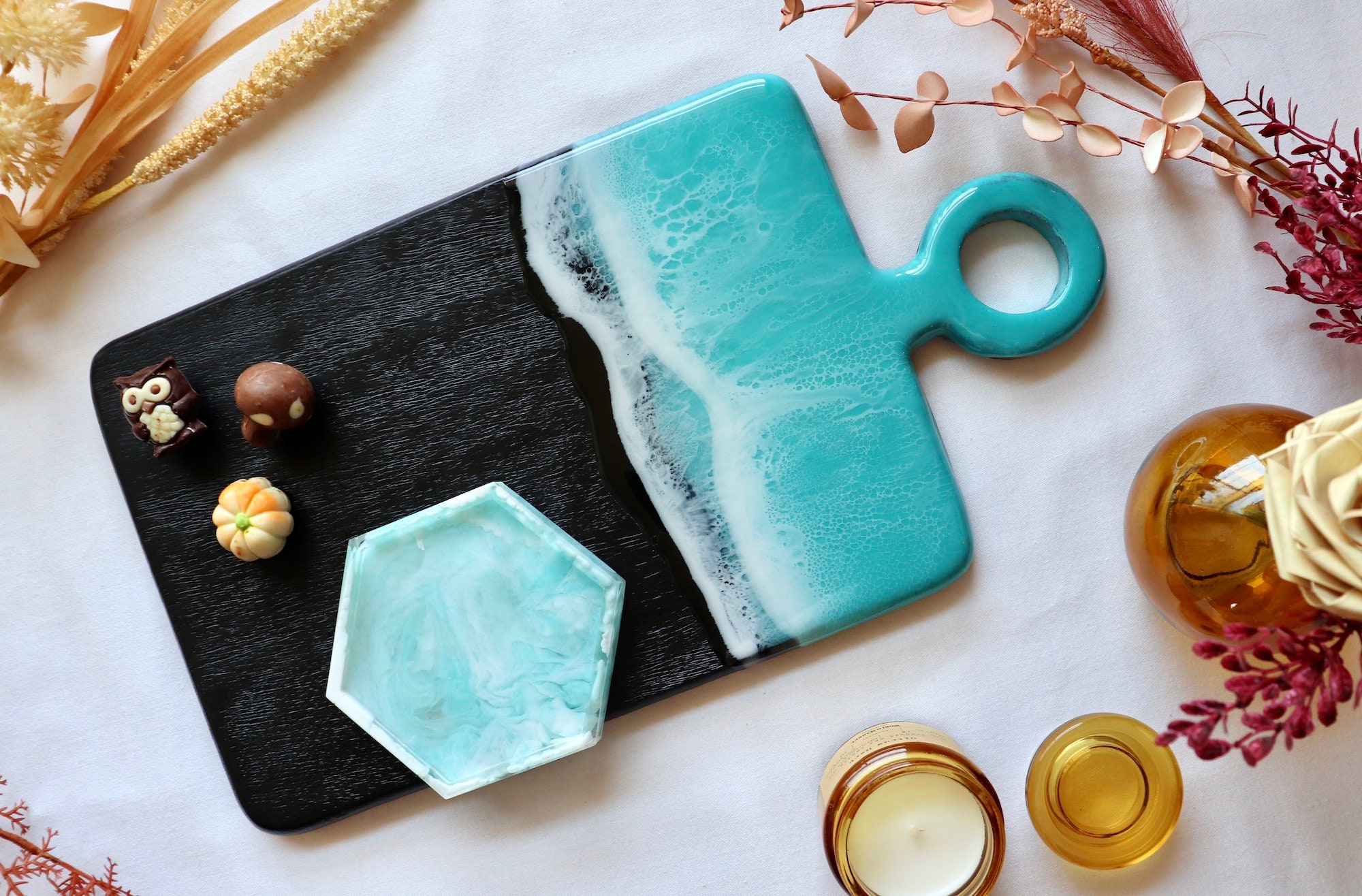 Black Mango Dominican Republic Board. Resin Ocean Charcuterie Platter.