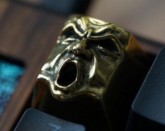 The Wrath - Premium Solid Brass Keycap / Mechanical Keyboard / Artisan Keycap Golden Key Gothic Metal Face from Keyrelic / Angry Yelling