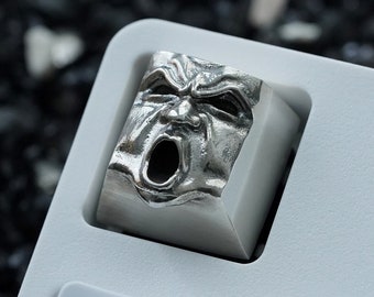 Sterling Silver The Wrath - Premium Keycap / Mechanical Keyboard / Artisan Keycap Gothic Metal Face from Keyrelic / Premium Gift PC Ag .925