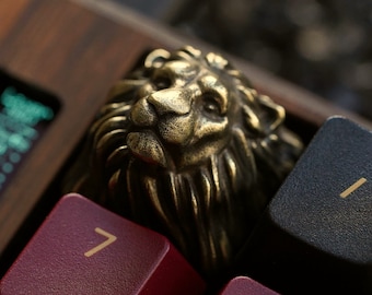 Lion Keycap - Solid Brass Metal Premium Keycap from KeyRelic Artisan Mechanical Keyboard Golden Lion Lannister Gold Keycaps King Gift