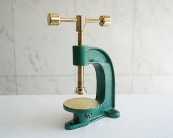 Vintage Restored Hand Press Machine for Leather Crafting - Leatherwork / Gift for Crafter / Brass Finish / Racing Green Upcycled