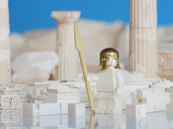 Solid Metal Bronze Minifigure Ancient Corinthian Spartan Helmet