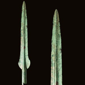 Antike griechische Speerspitze / Bronzezeit / Numenorische Bronze / Schöne Patina / Artefakt